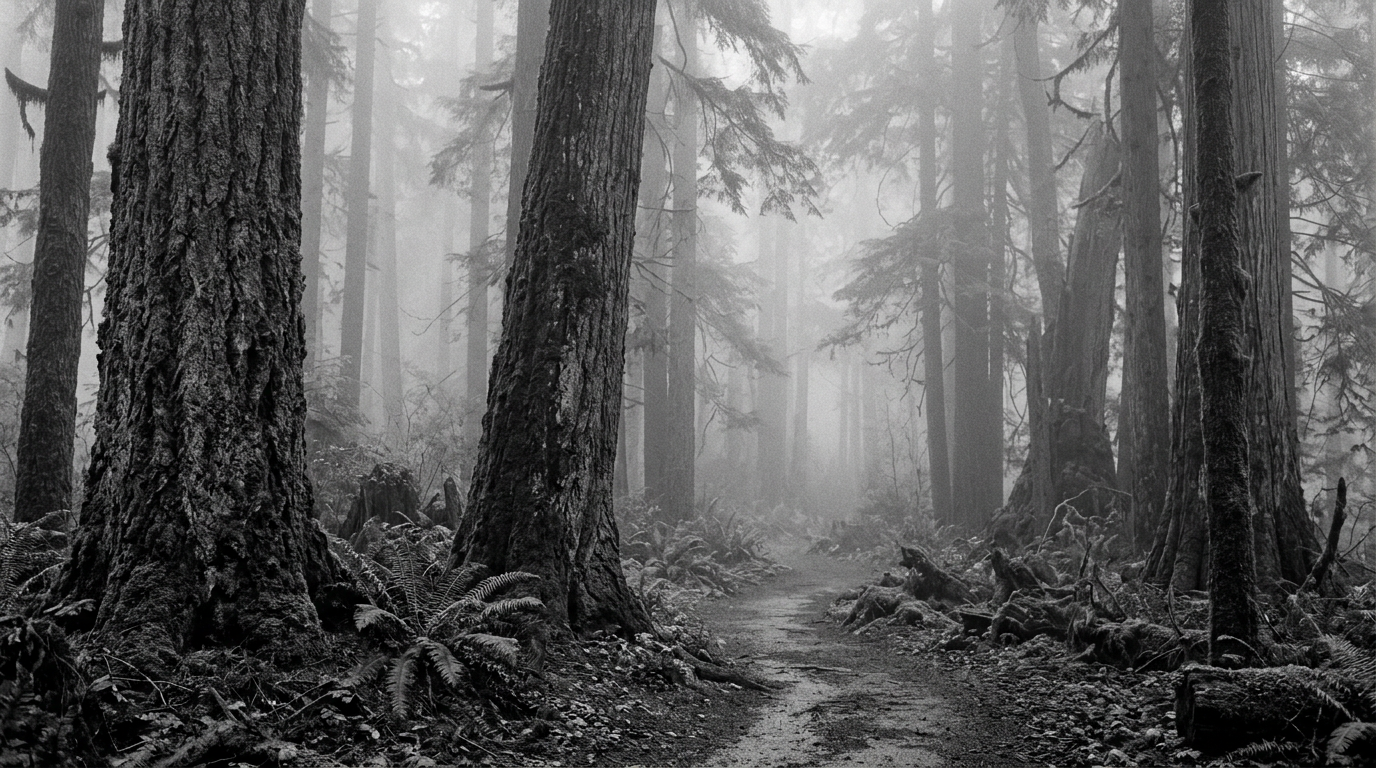 Misty old-growth forest